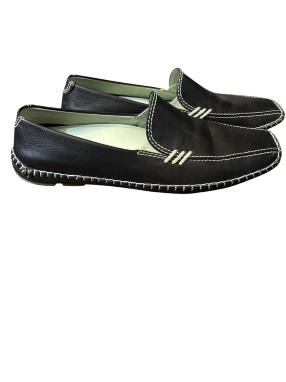 1803 Anthropologie Black & Mint Leather Driving Flats Size 37 US 7 EUC